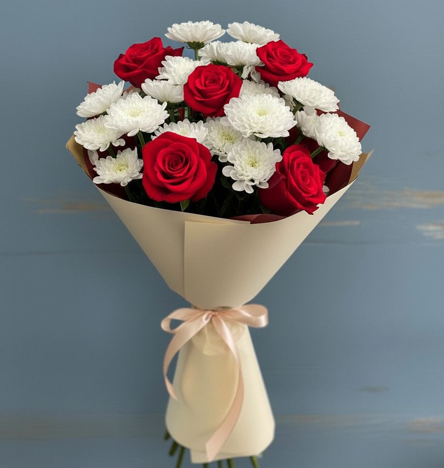 Букет цветов из: Розы и Хризантемы в Зеленоборском