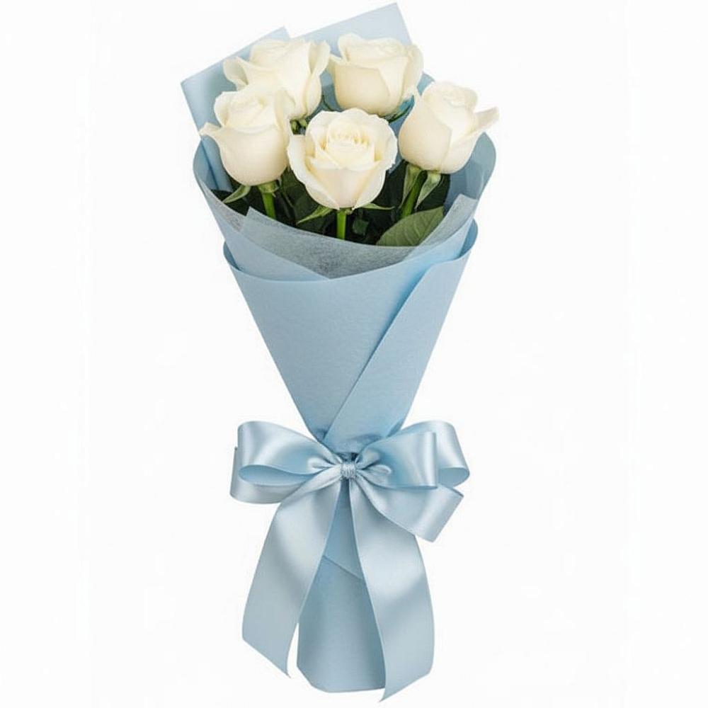 Букет 5 Белых роз Проуд в Зеленоборском
