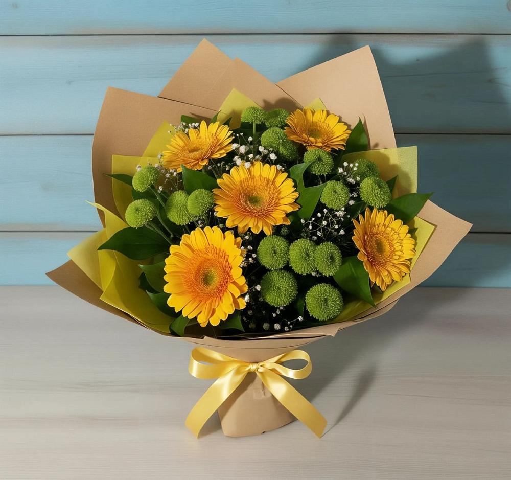 Букет цветов из: Герберы и Хризантемы в Зеленоборском