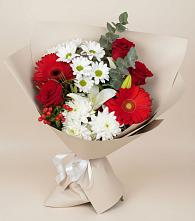 Букет цветов из:  Розы, Хризантемы, Герберы и Лилии в Зеленоборском