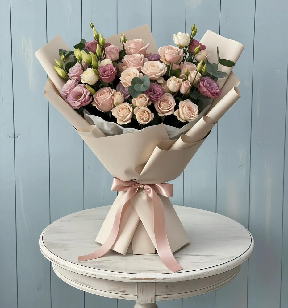 Букет цветов из: Розы и Лизиантусы в Зеленоборском