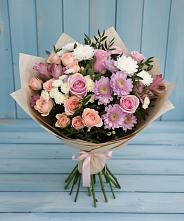 Букет цветов из:  Хризантемы, Розы и Альстромерии в Зеленоборском