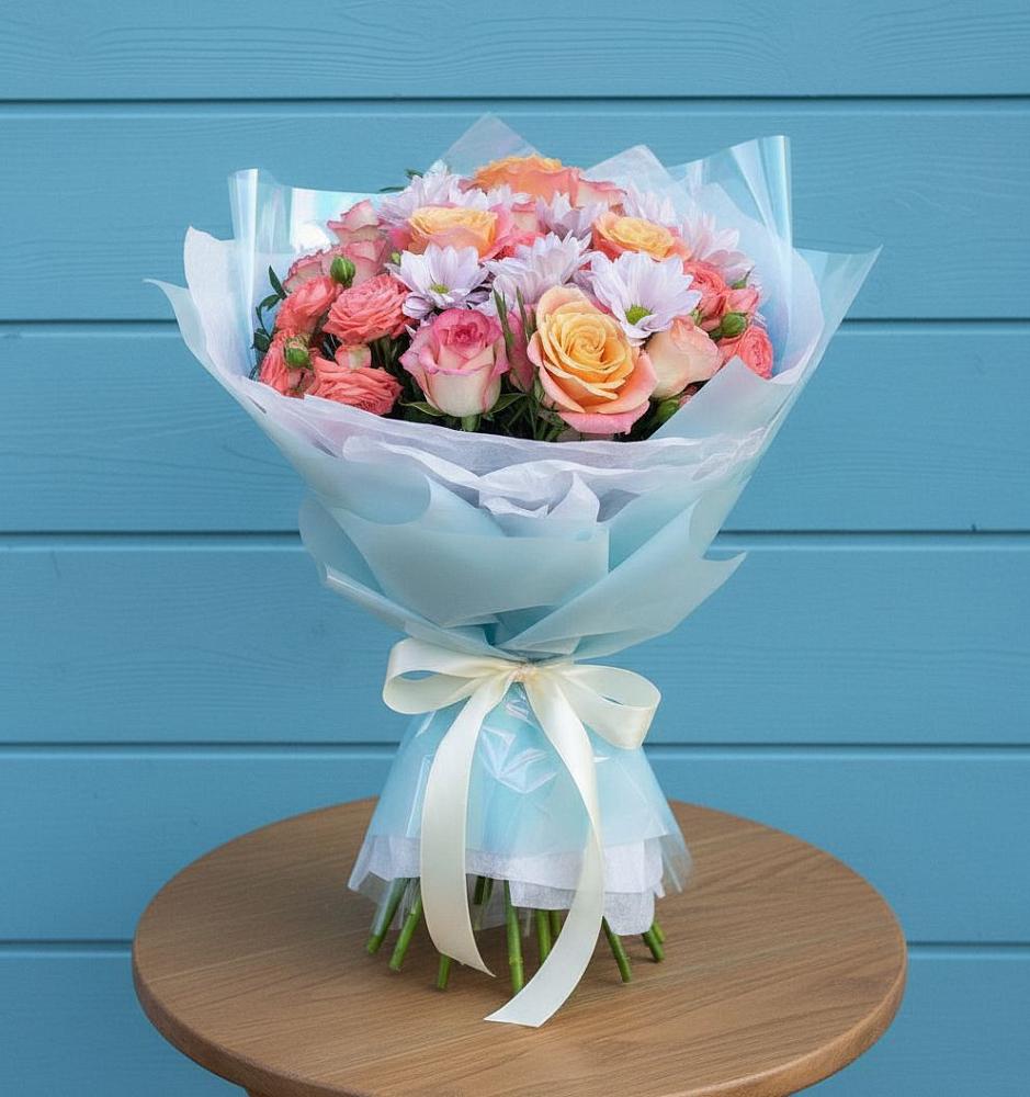 Букет цветов из: Хризантемы и Розы в Зеленоборском